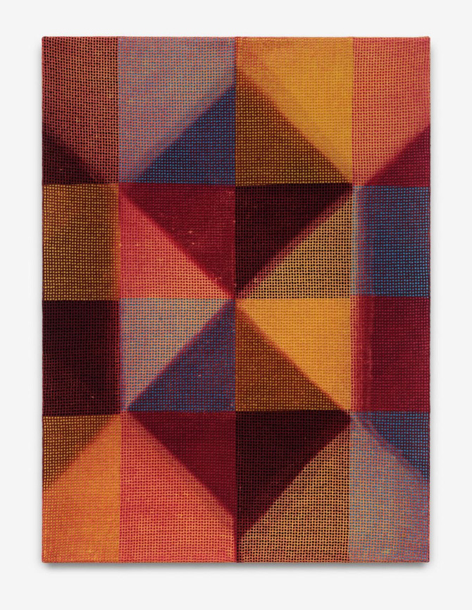 Anja Schwörer, untitled, 2019, dyed and bleached mesh fabric, 90 x 66cm Courtesy Galerie Hammelehle und Ahrens